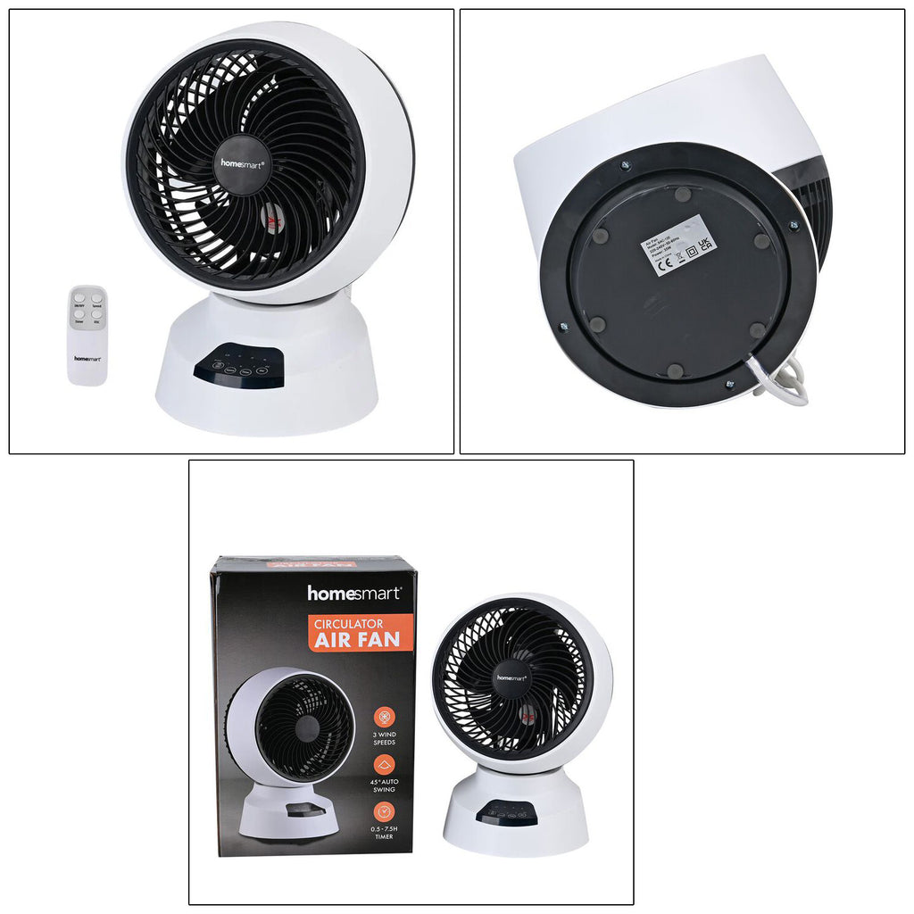 Luftmeister FlexiWind -  Digitaler Tischventilator mit 3 Geschwindigkeiten, Automatischer Oszillation und 7,5 Stunden Timer, Weiß