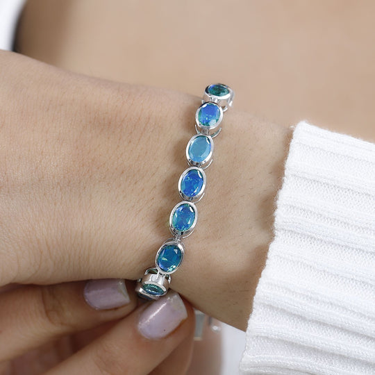 Pfau Quartz Triplette Armband ca. 19 cm 925 Silber platiniert ca. 19,19 ct.