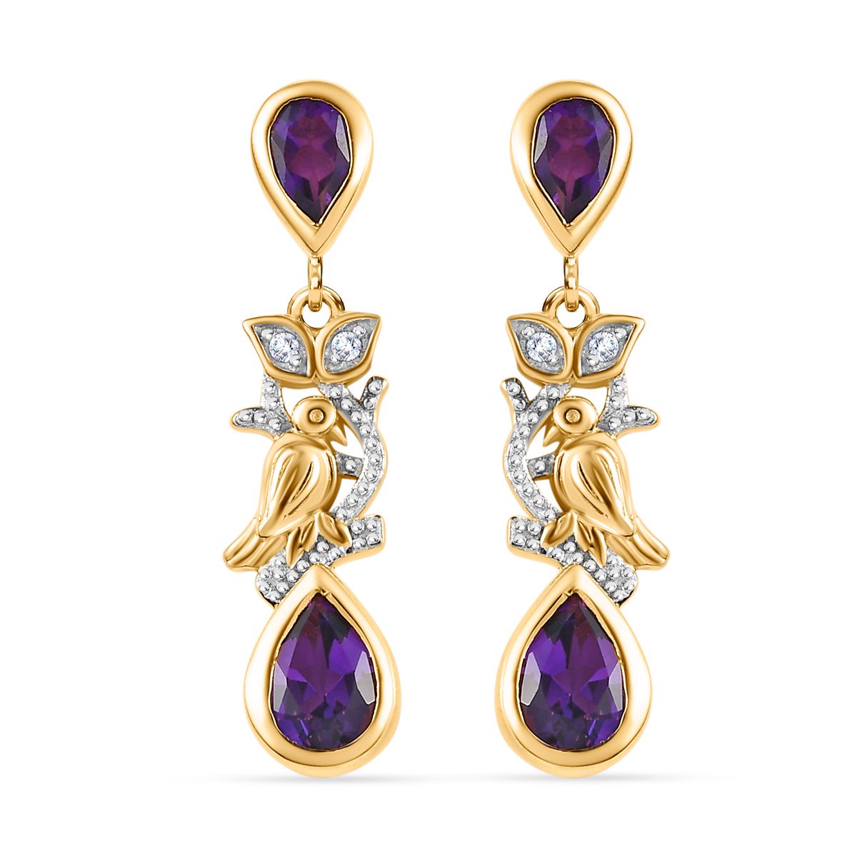 AA Marokkanischer Amethyst Ohrringe 925 Silber Gelbgold Vermeil ca. 2,04 ct.