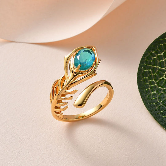 Pfau Quarz Triplette Ring, 925 Silber Gelbgold Vermeil ca. 1.50 ct
