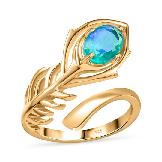 Pfau Quarz Triplette Ring, 925 Silber Gelbgold Vermeil ca. 1.50 ct