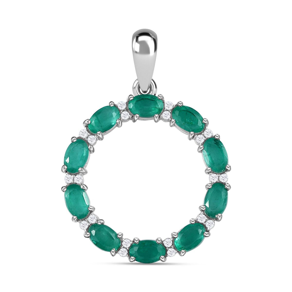 Smaragd-Triplette-Quarz, Weißer Zirkon Anhänger 925 Silber platiniert ca. 6,30 ct.