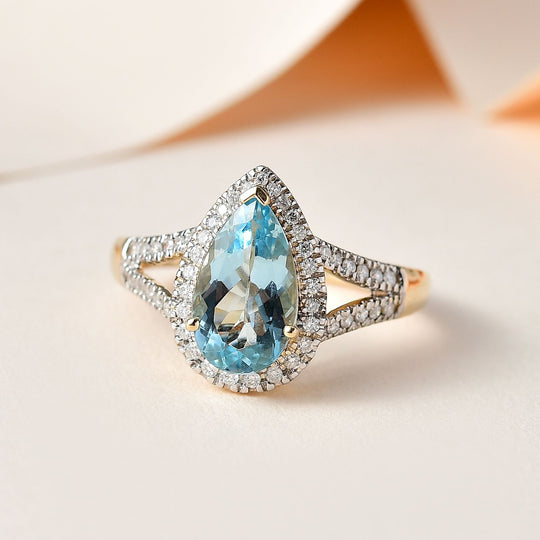AAA Santamaria Aquamarin, Weißer Diamant Ring 585 Gold, ca. 2.51 ct