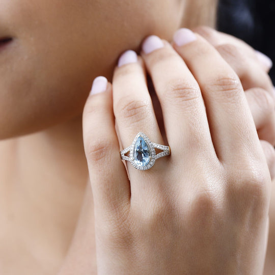 AAA Santamaria Aquamarin, Weißer Diamant Ring 585 Gold, ca. 2.51 ct