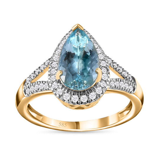 AAA Santamaria Aquamarin, Weißer Diamant Ring 585 Gold, ca. 2.51 ct