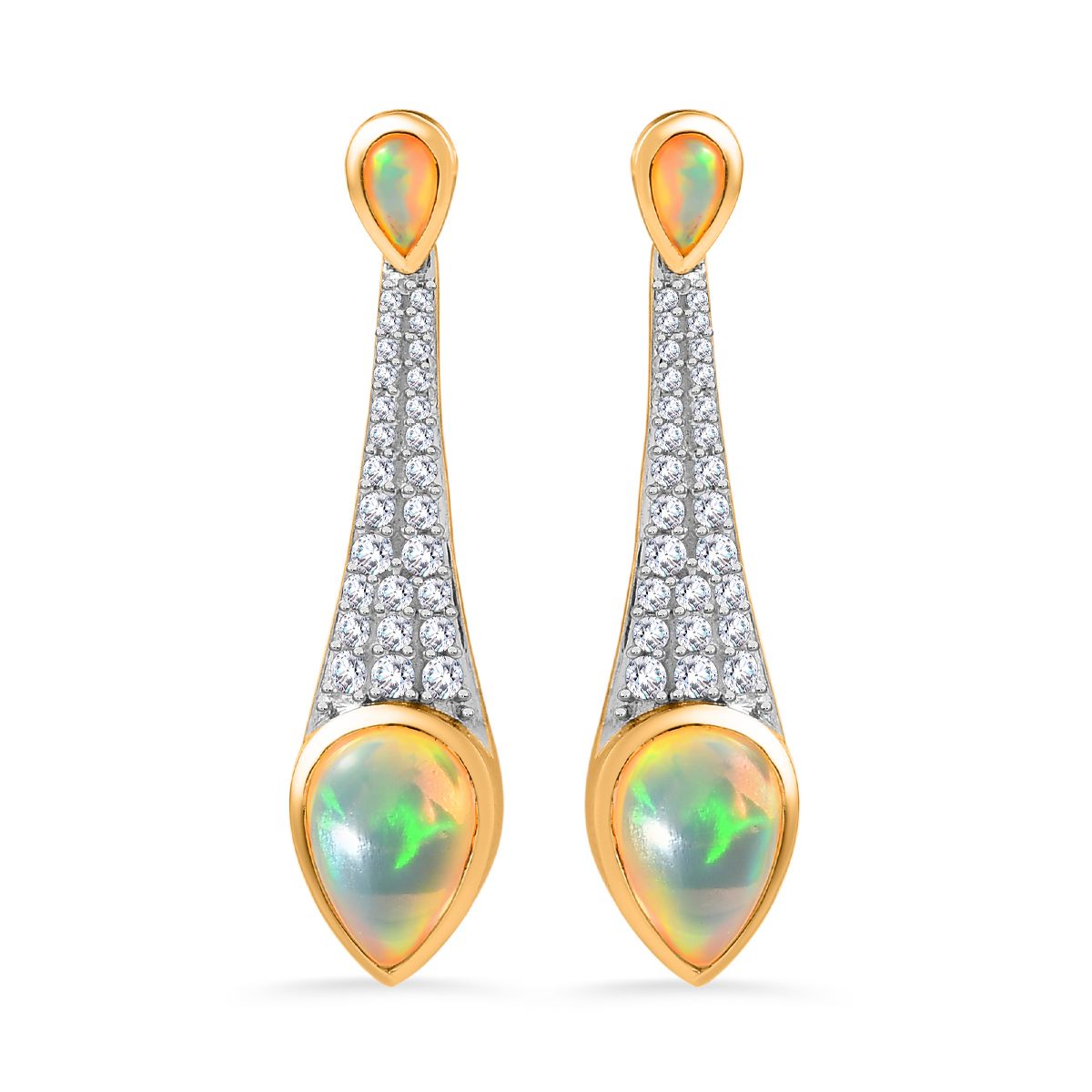 AA Natürlicher, äthiopischer Welo Opal Ohrringe 925 Silber Gelbgold Vermeil ca. 3,57 ct.