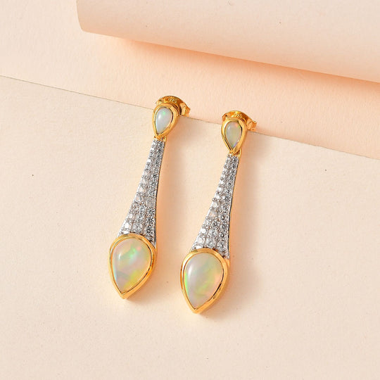 AA Natürlicher, äthiopischer Welo Opal Ohrringe 925 Silber Gelbgold Vermeil ca. 3,57 ct.