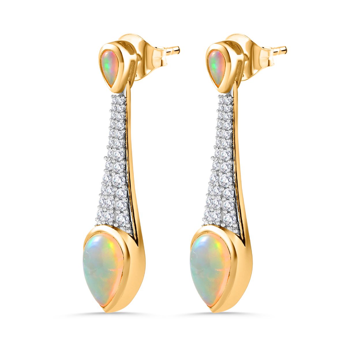 AA Natürlicher, äthiopischer Welo Opal Ohrringe 925 Silber Gelbgold Vermeil ca. 3,57 ct.