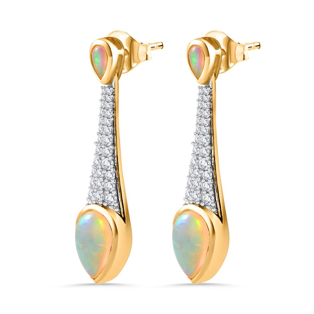 AA Natürlicher, äthiopischer Welo Opal Ohrringe 925 Silber Gelbgold Vermeil ca. 3,57 ct.