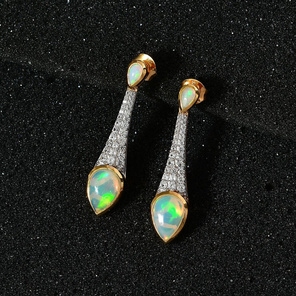 AA Natürlicher, äthiopischer Welo Opal Ohrringe 925 Silber Gelbgold Vermeil ca. 3,57 ct.