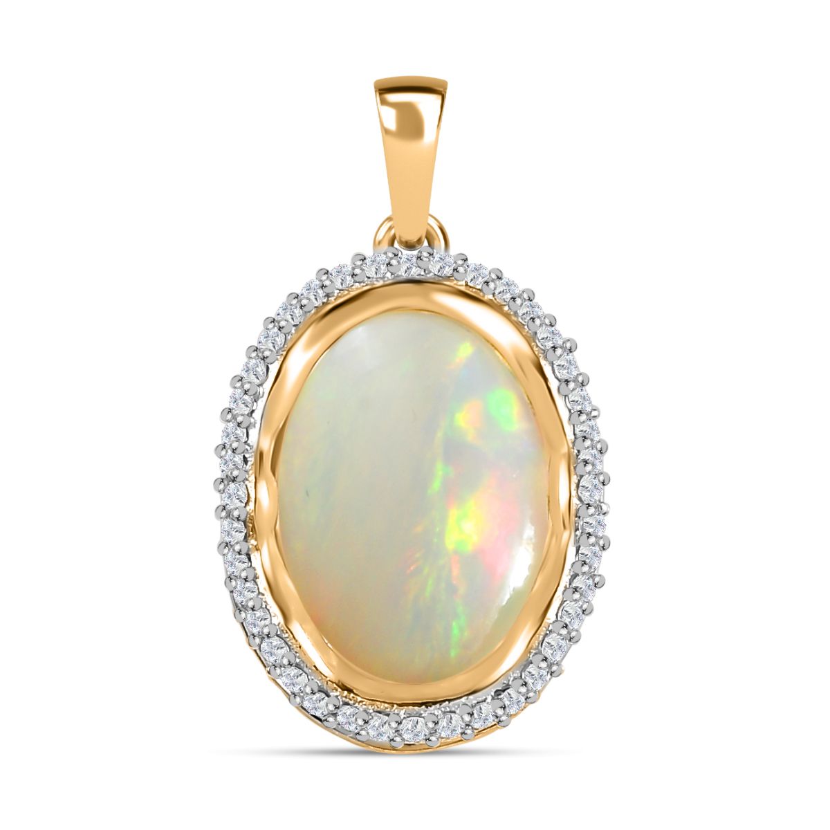 AAA Natürlicher, äthiopischer Welo Opal, Weißer Zirkon Anhänger 925 Silber Gelbgold Vermeil ca. 4,57 ct.