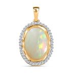 AAA Natürlicher, äthiopischer Welo Opal, Weißer Zirkon Anhänger 925 Silber Gelbgold Vermeil ca. 4,57 ct.