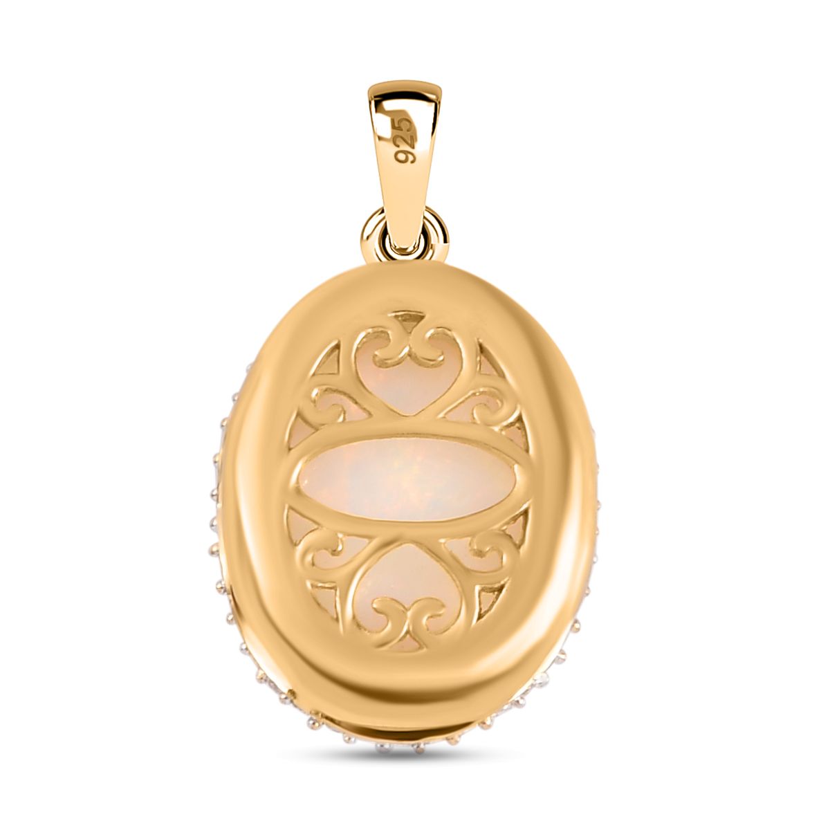 AAA Natürlicher, äthiopischer Welo Opal, Weißer Zirkon Anhänger 925 Silber Gelbgold Vermeil ca. 4,57 ct.