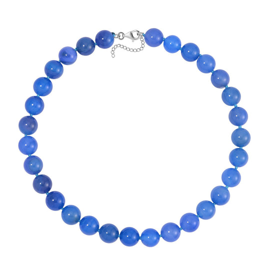 Blauer Achat Halskette ca. Flexibles cm Reiner Edelstahl ca. 500,00 ct.