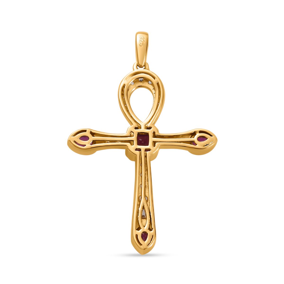 Giuseppe Perez Afrikanischer Rubin (Fissure gefüllt) Anhänger 925 Silber Gelbgold Vermeil ca. 1,78 ct.