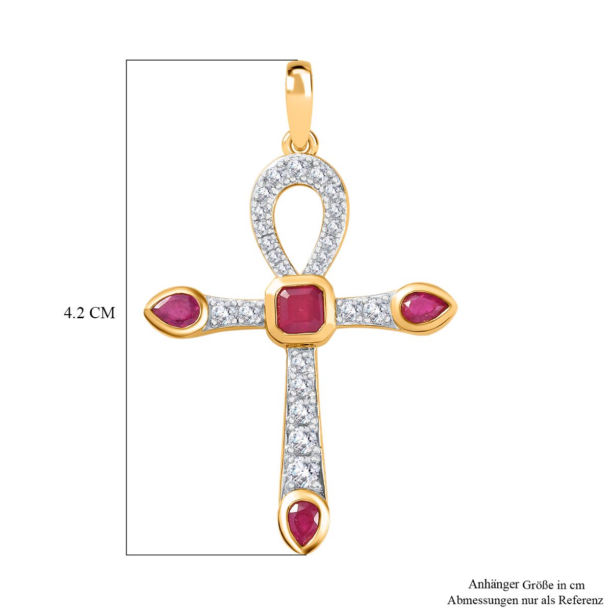 Giuseppe Perez Afrikanischer Rubin (Fissure gefüllt) Anhänger 925 Silber Gelbgold Vermeil ca. 1,78 ct.