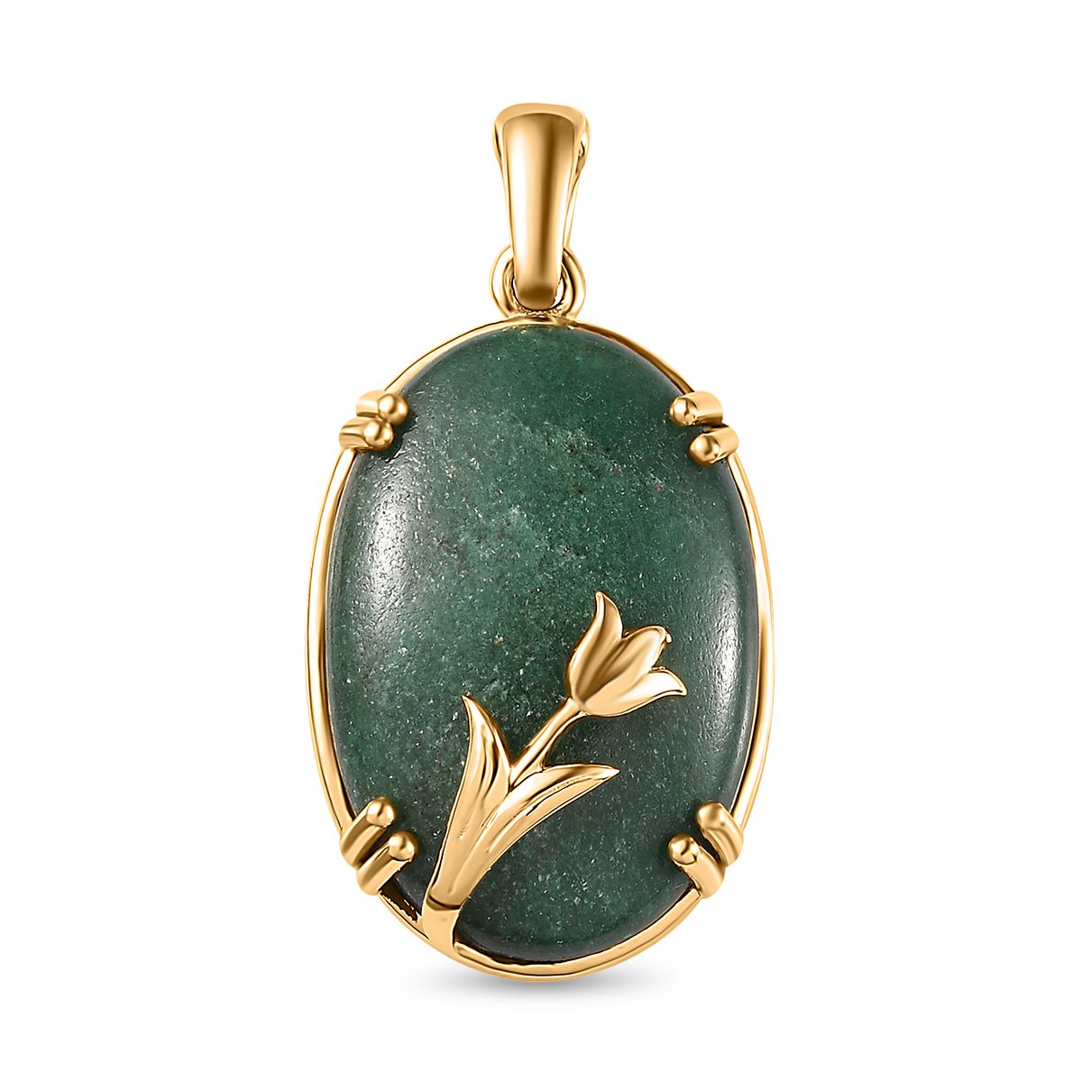 Grüner Aventurin Anhänger 925 Silber Gelbgold Vermeil ca. 35,78 ct.