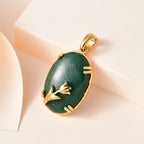 Grüner Aventurin Anhänger 925 Silber Gelbgold Vermeil ca. 35,78 ct.