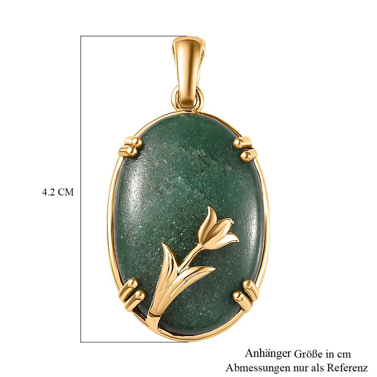 Grüner Aventurin Anhänger 925 Silber Gelbgold Vermeil ca. 35,78 ct.