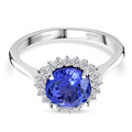 AAAA Tansanit, Weißer Diamant Ring 950 Platin (Größe 17.00) ca. 3,50 ct