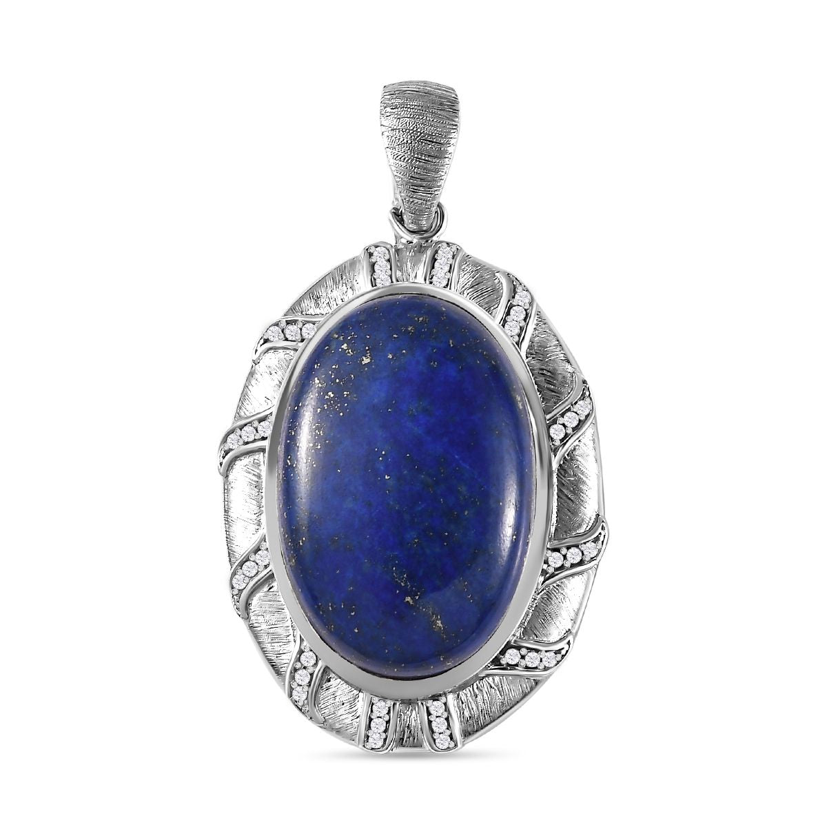 Lapislazuli, Weißer Zirkon Anhänger 925 Silber rhodiniert ca. 50,91 ct.
