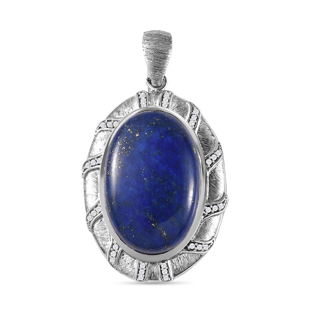 Lapislazuli, Weißer Zirkon Anhänger 925 Silber rhodiniert ca. 50,91 ct.