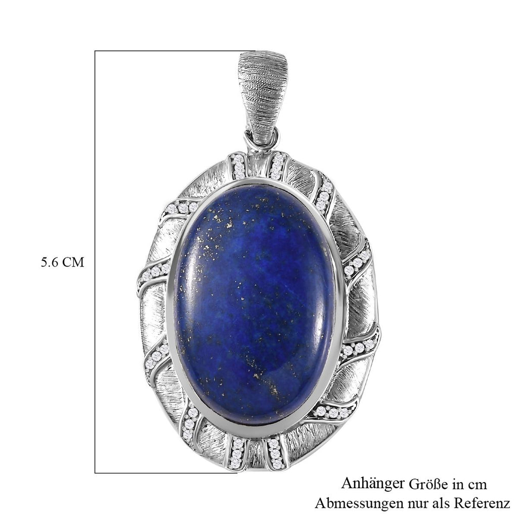 Lapislazuli, Weißer Zirkon Anhänger 925 Silber rhodiniert ca. 50,91 ct.