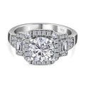 Moissanit Ring, geschliffen im Cushion Cut und Baguette Schliff, aus 925 Silber rhodiniert, (Größe 18.00) ca. 2.13 ct
