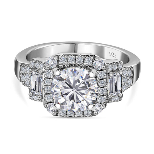 Moissanit Ring, geschliffen im Cushion Cut und Baguette Schliff, aus 925 Silber rhodiniert, (Größe 18.00) ca. 2.13 ct