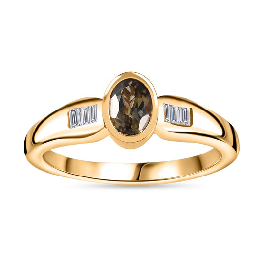 AA Natürlicher goldener Tansanit, Weißer Zirkon Ring 925 Silber Gelbgold Vermeil (Größe 18.00) ca. 0,57 ct