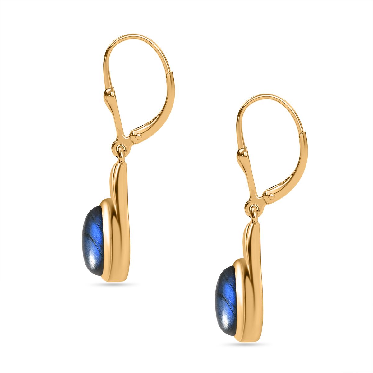 AAA Labradorit, Weißer Zirkon Ohrringe 925 Silber Gelbgold Vermeil ca. 6,65 ct.