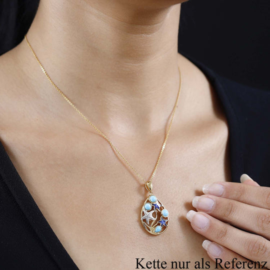 AA Sleeping Beauty Türkis Anhänger 925 Silber Gelbgold Vermeil ca. 1,25 ct.