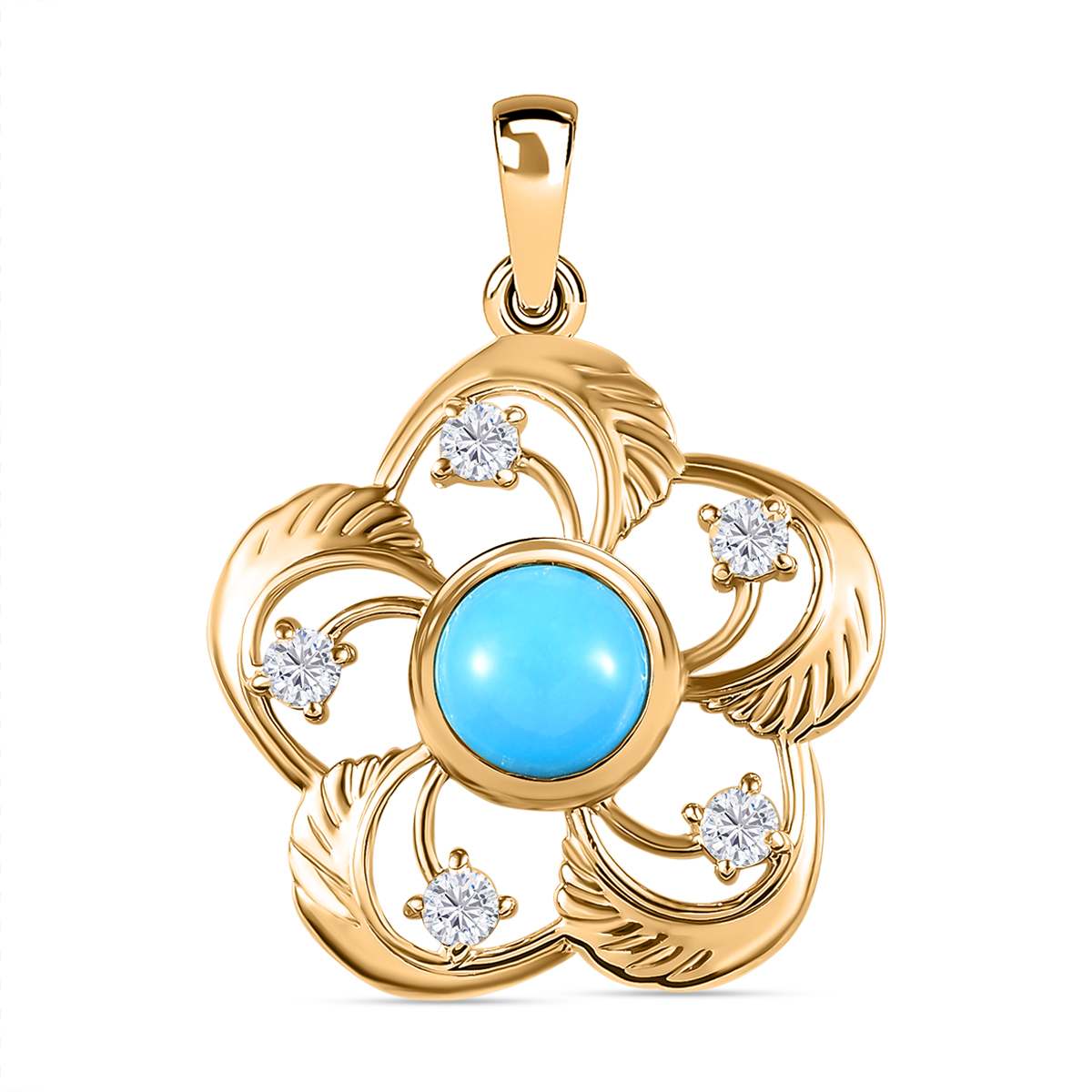 AA Sleeping Beauty Türkis, Weißer Zirkon Anhänger 925 Silber Gelbgold Vermeil ca. 1,67 ct.