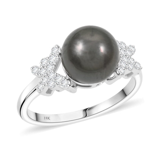 Iliana AAA Tahiti Perle (10-10.5 mm), Weißer Diamant AGI zertifiziert Ring 750 Gold (Größe 20.00) 7.80 ct
