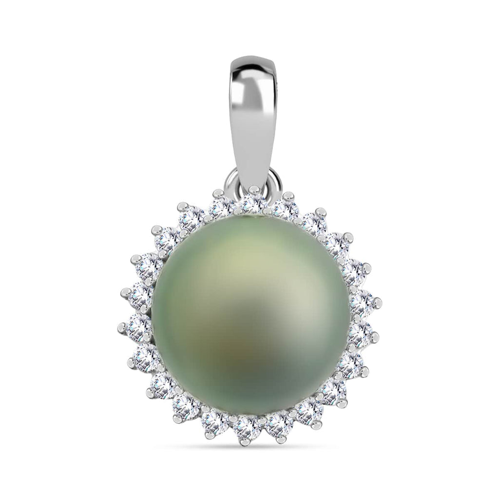 ILIANA zertifizierter und geprüfter AAA Tahiti 9,5-10mm Perle und SI Diamant Halo Anhänger in 750 Weißgold