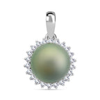 ILIANA zertifizierter und geprüfter AAA Tahiti 9,5-10mm Perle und SI Diamant Halo Anhänger in 750 Weißgold