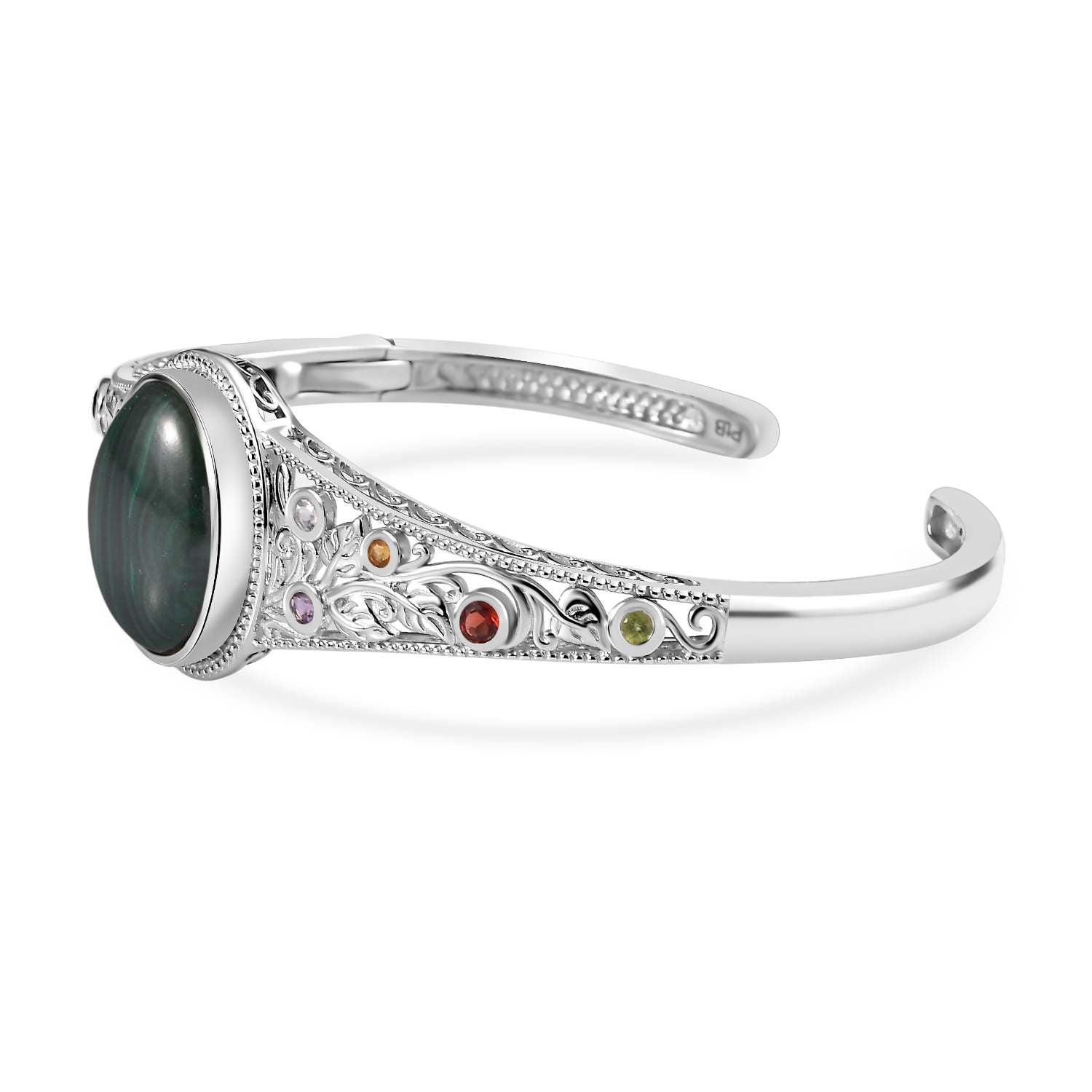 Malachit und mehrfarbiger Edelstein in Frühlingsfarben Armreif ca. 19 cm Messing  ca. 19.35 ct