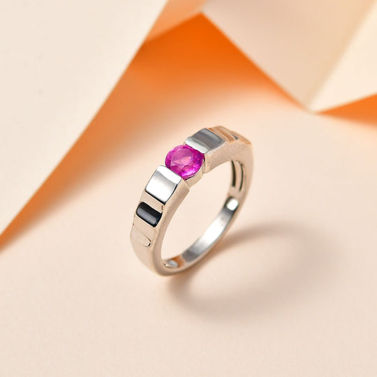 Ilakaka Rosa Saphir (Fissure gefüllt) Ring, 925 Silber platiniert, ca. 0.81 ct