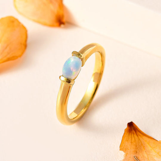 AA Natürlicher, äthiopischer Welo Opal Ring 925 Silber vergoldet ca. 0,30 ct