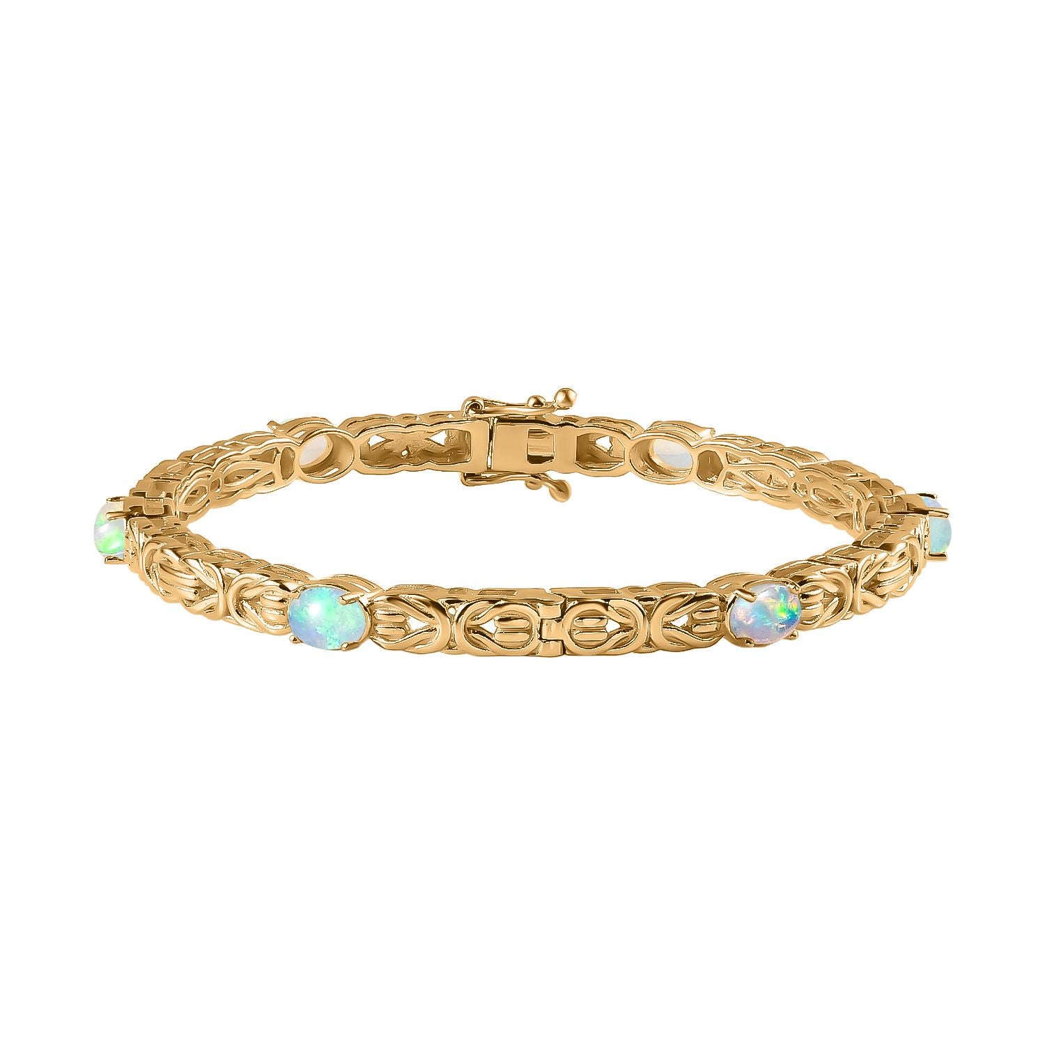 AA Natürlicher, äthiopischer Welo Opal Armreif ca. 19 cm 925 Silber Gelbgold Vermeil ca. 3.18 ct