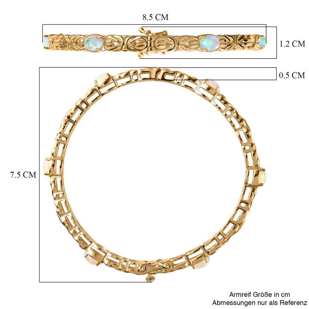 AA Natürlicher, äthiopischer Welo Opal Armreif ca. 19 cm 925 Silber Gelbgold Vermeil ca. 3.18 ct