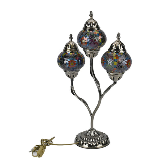 Handgefertigte Mosaikglaslampe im orientalischen Stil mit 3 Kugeln, 56 x 34 x 15, Sonnen