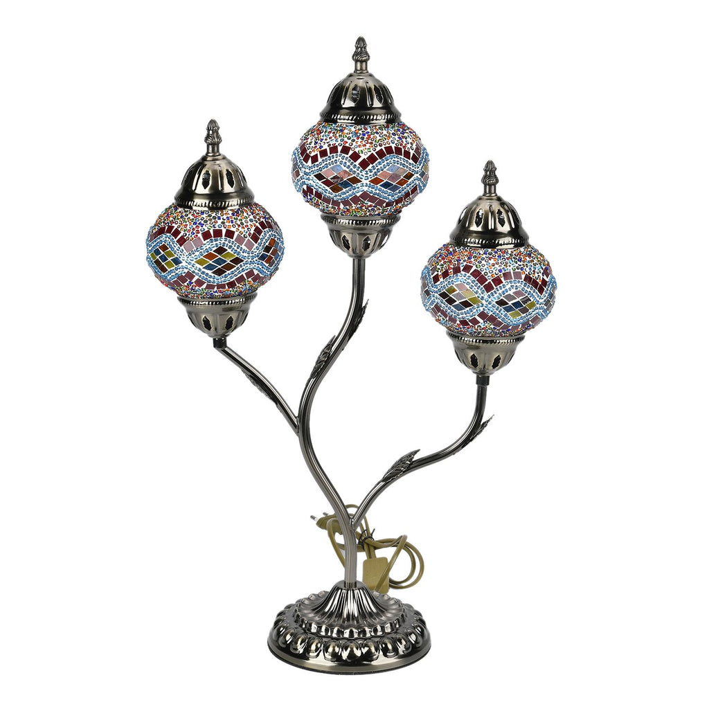 Handgefertigte Mosaikglaslampe im orientalischen Stil mit 3 Kugeln, 56 x 34 x 15, Wellen