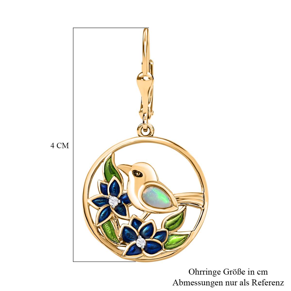 AA Natürlicher, äthiopischer Welo Opal, Weißer Zirkon Ohrringe 925 Silber Gelbgold Vermeil ca. 0,36 ct.