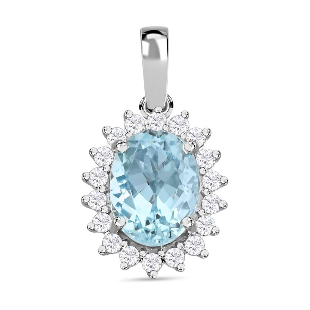 Iliana AAA Santamaria Aquamarin, Weißer Diamant AGI zertifiziert Anhänger 750 Gold ca. 1.40 ct