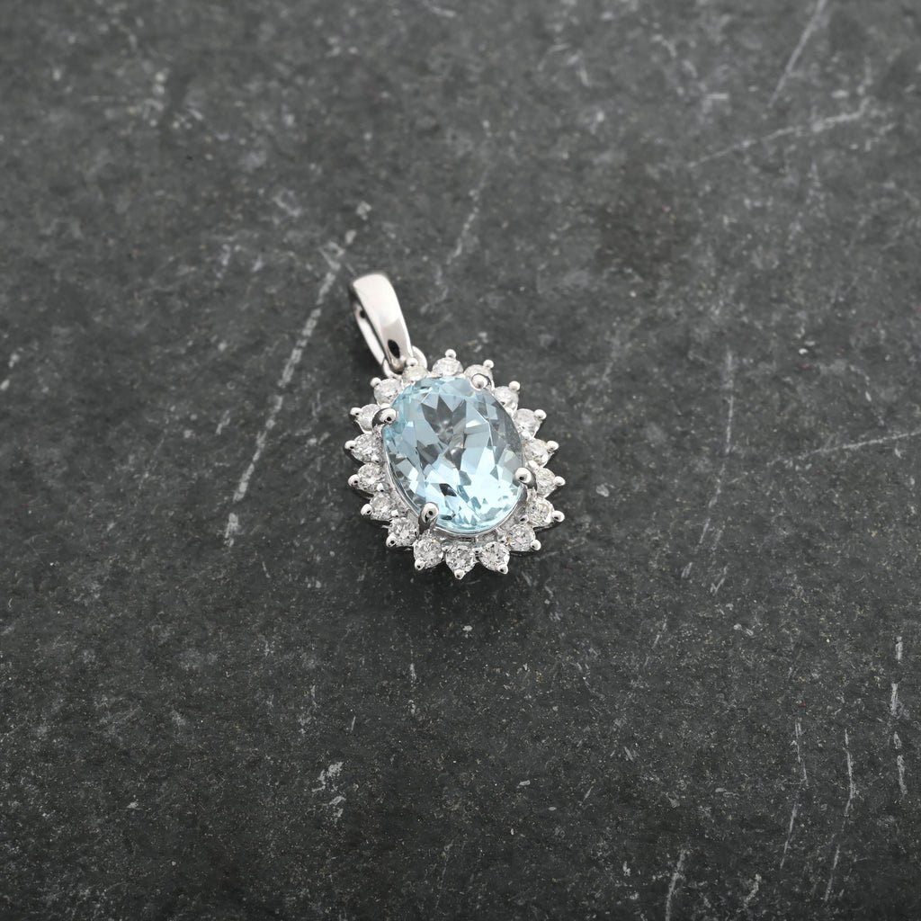 Iliana AAA Santamaria Aquamarin, Weißer Diamant AGI zertifiziert Anhänger 750 Gold ca. 1.40 ct