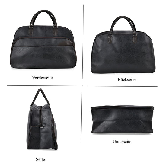 Stylische PU-Leder Reisetasche, Maße: 54x24x34 cm, Schwarz