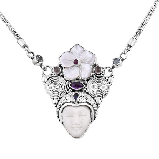 Royal Bali Sajan Silber - Blau Topas, Afrikanischer Amethyst Halskette ca. 50 cm 925 Silber Standard