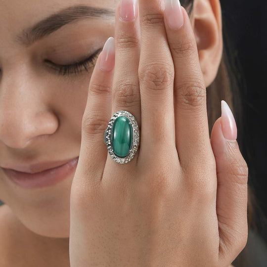 Malachit Ring, Edelstahl ca. 15.06 ct