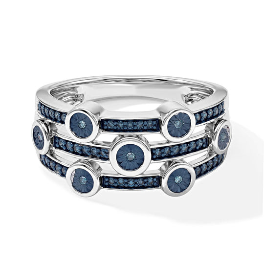 Blauer Diamant (IR) Ring, 925 Silber platiniert, (Größe 16.00)  ca. 0.20 ct